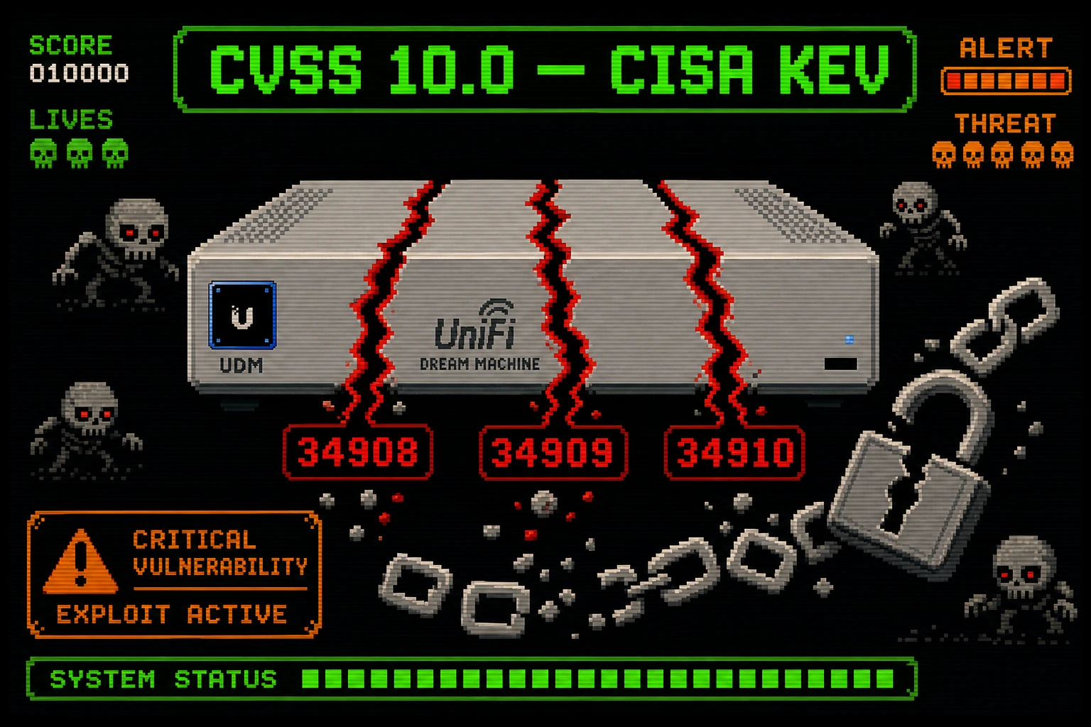 Ubiquiti UniFi OS CVE-2026-34908 34909 34910 chained unauthenticated root RCE on UDM UDR UCG UNVR